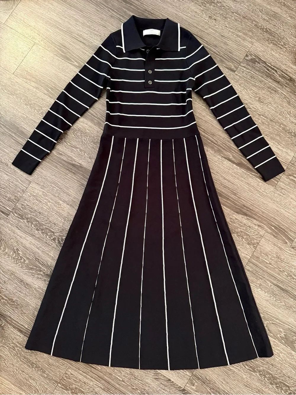 Siempre Anthropologie Collared Long Sleeve A Line Dress